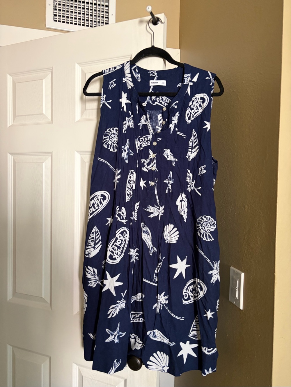 Sonoma Navy and White Printed Sleeveless Midi Dress
